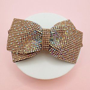Brown Rhinestone Bow Tie Hair Barrette for Women